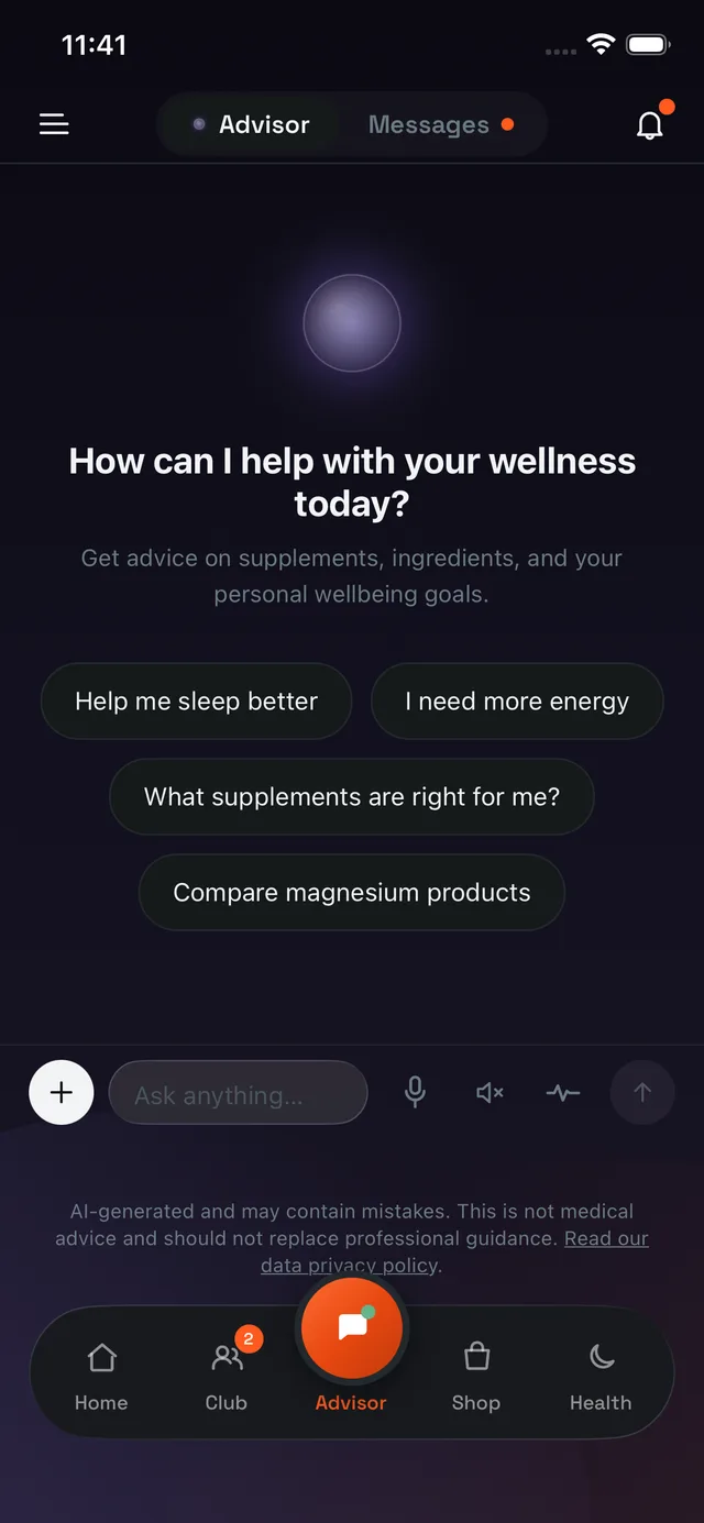 The Advisor tab: a question box and suggested asks
